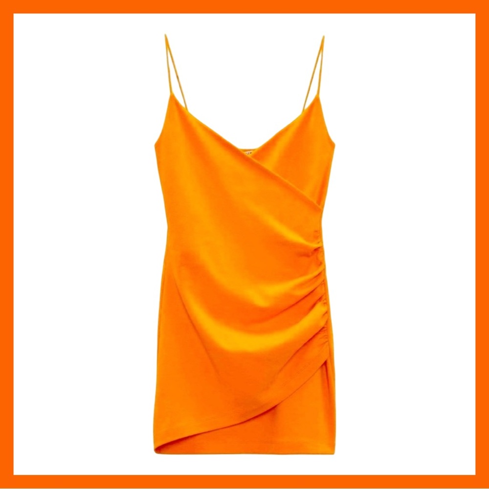NWT Zara Orange Strappy Surplice Mini Dress